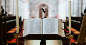 bible on stand in funeral