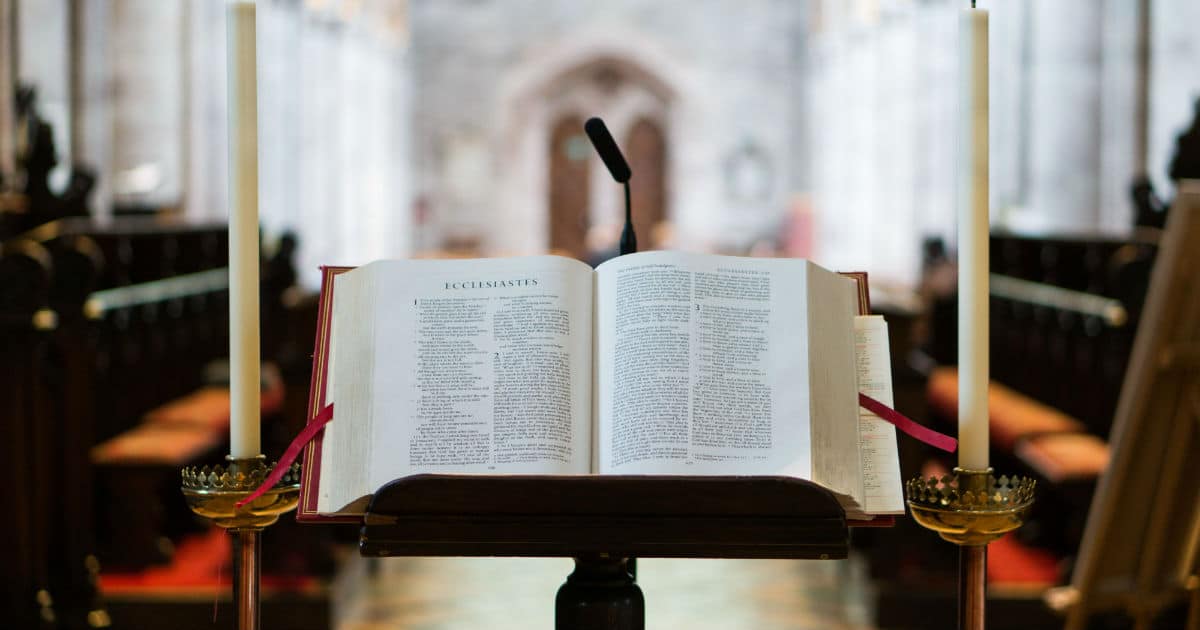 bible on stand in funeral