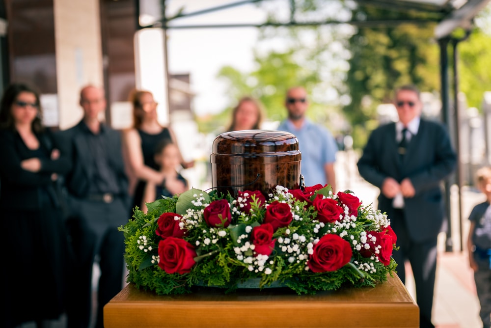 Funerary urn with ashes.